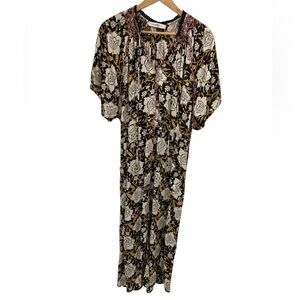 Natural LIfe Flutter Sleeve Modal Floral Embroidered Tassel Tie Maxi Dress - L
